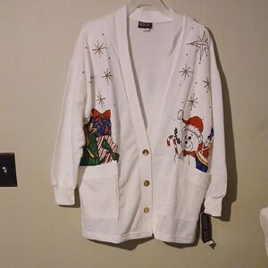 Festive White Long Sleeve Cardigan One Size Fits All NWT